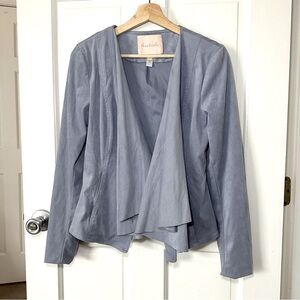 Hutch Anthropologie Draped Faux Suede Open Jacket Blazer Blue Gray Size S